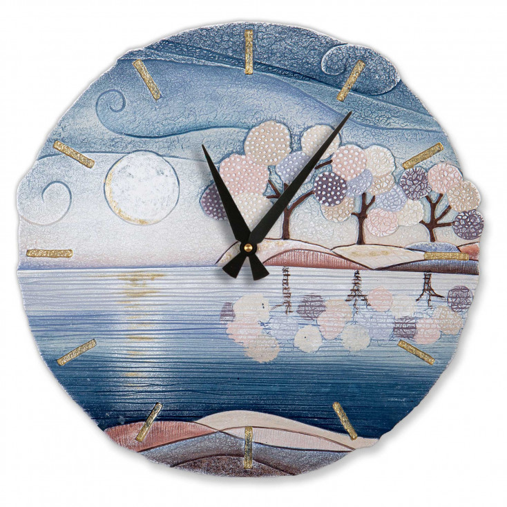 Orologio da parete rotondo con bassorilievo con retro in legno massello