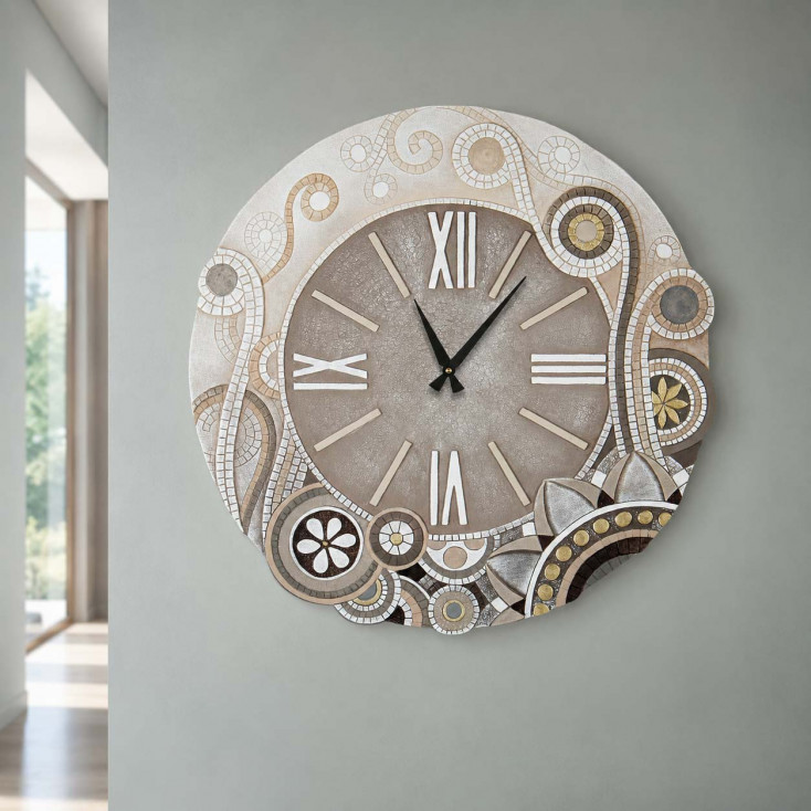 Orologio da parete rotondo grande con bassorilievo con retro in legno massello