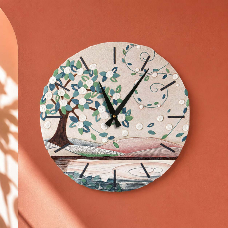 Orologio da parete rotondo grande con bassorilievo con retro in legno massello
