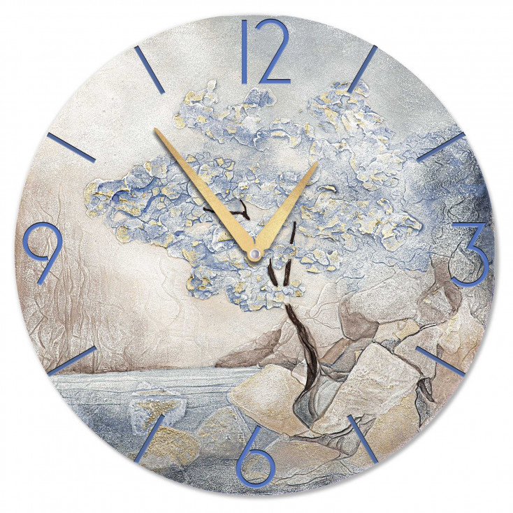 Orologio da parete rotondo grande con bassorilievo con retro in legno massello