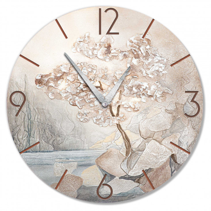 Orologio da parete rotondo grande con bassorilievo con retro in legno massello