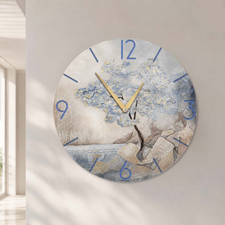 Orologio da parete rotondo grande con bassorilievo con retro in legno massello
