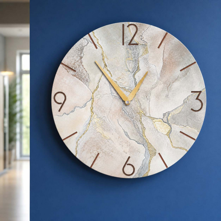Orologio da parete rotondo grande con bassorilievo con retro in legno massello