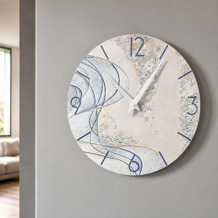 Orologio da parete rotondo grande con bassorilievo con retro in legno