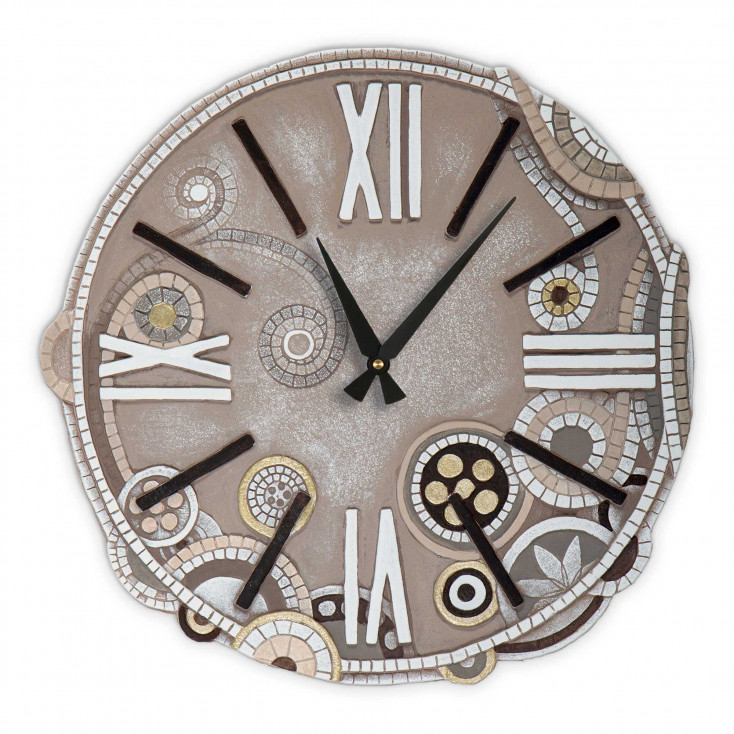 Orologio da parete rotondo medio con bassorilievo con retro in legno massello