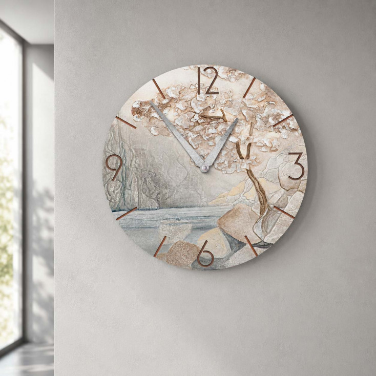 Orologio da parete rotondo medio con bassorilievo con retro in legno massello