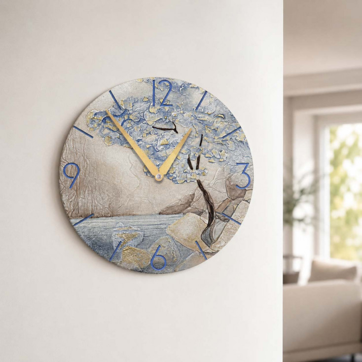 Orologio da parete rotondo medio con bassorilievo con retro in legno massello