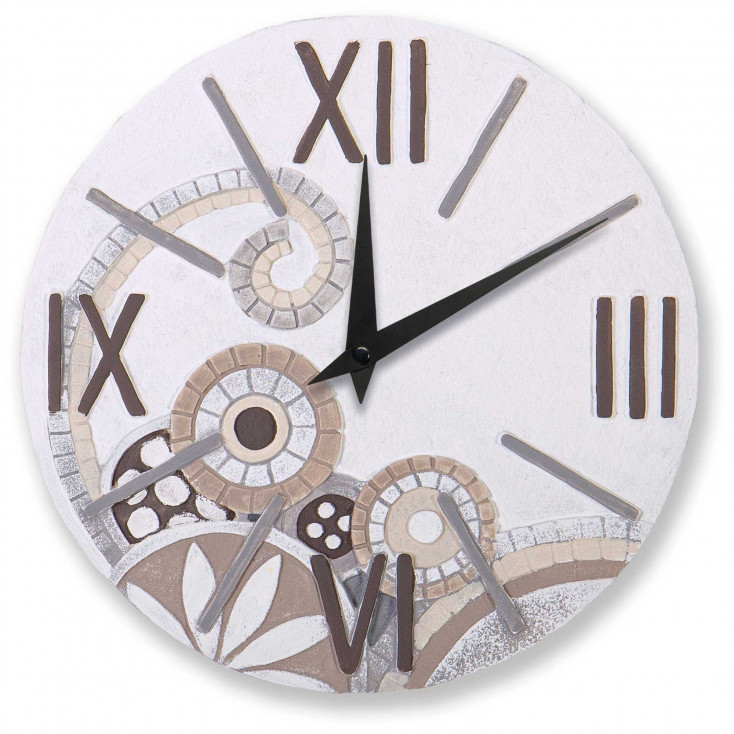 Orologio da parete rotondo piccolo con bassorilievo con retro in legno massello