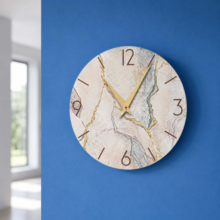 Orologio da parete rotondo piccolo con bassorilievo con retro in legno massello