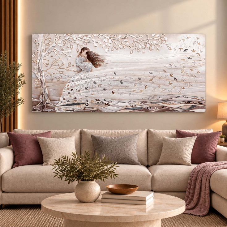 Quadro grande con bassorilievo dipinto a mano con retro in legno massello