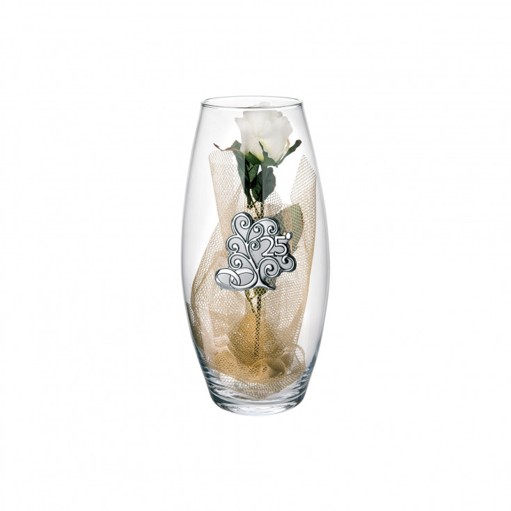 Vaso in vetro Amarilis medio 25° anniversario fiori inclusi