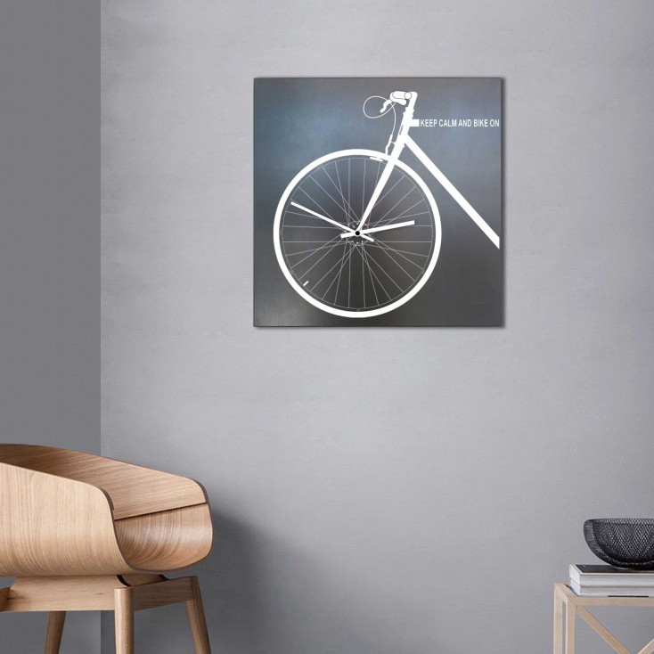 Orologio da parete in metallo quadrato dal design moderno "Bicicletta"