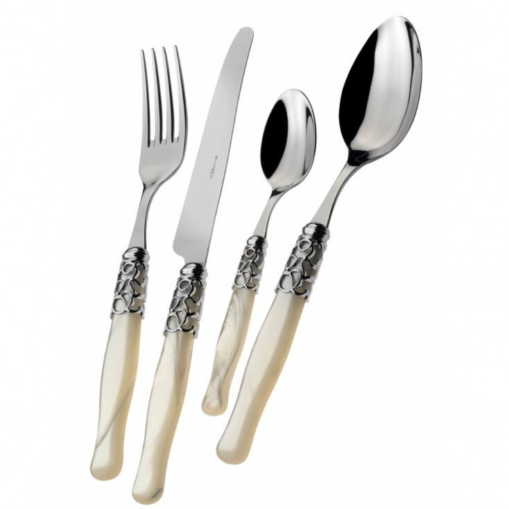 Set di posate 24pz con ghiera cromata e manico in madreperla collezione "Selene"