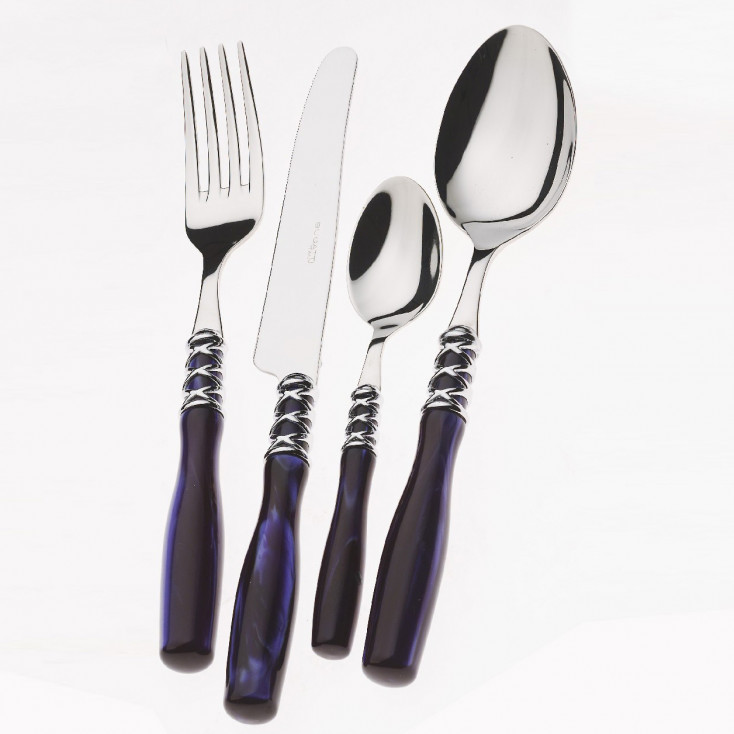 Set di posate 24pz con ghiera cromata manico in madreperla linea "Arianna"