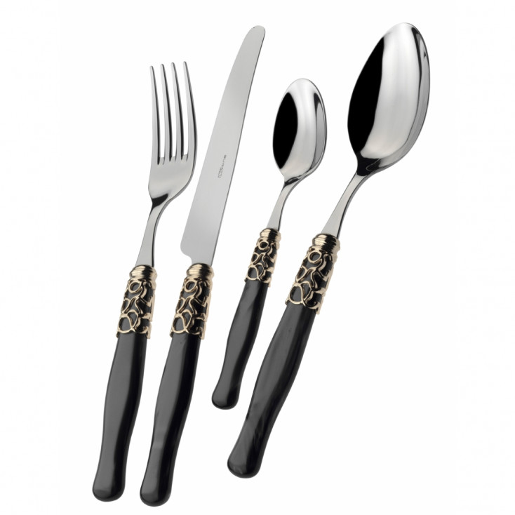 Set di posate 24pz con manico in madreperla e ghiera dorata collezione "Selene"