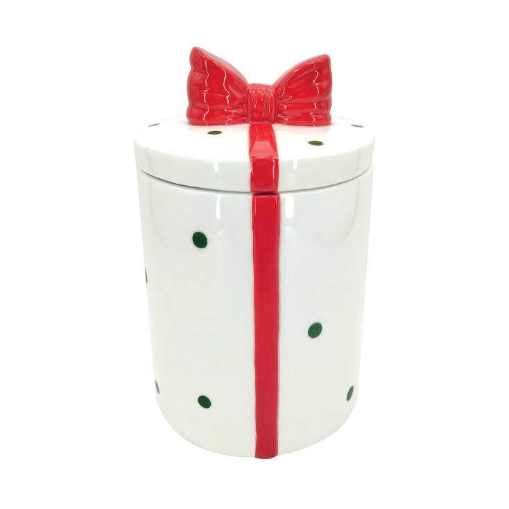 Barattolo a forma di regalo di natale con fiocco