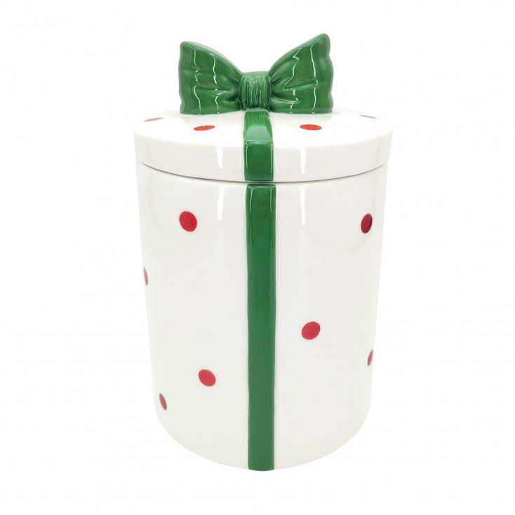Barattolo a forma di regalo di natale con fiocco