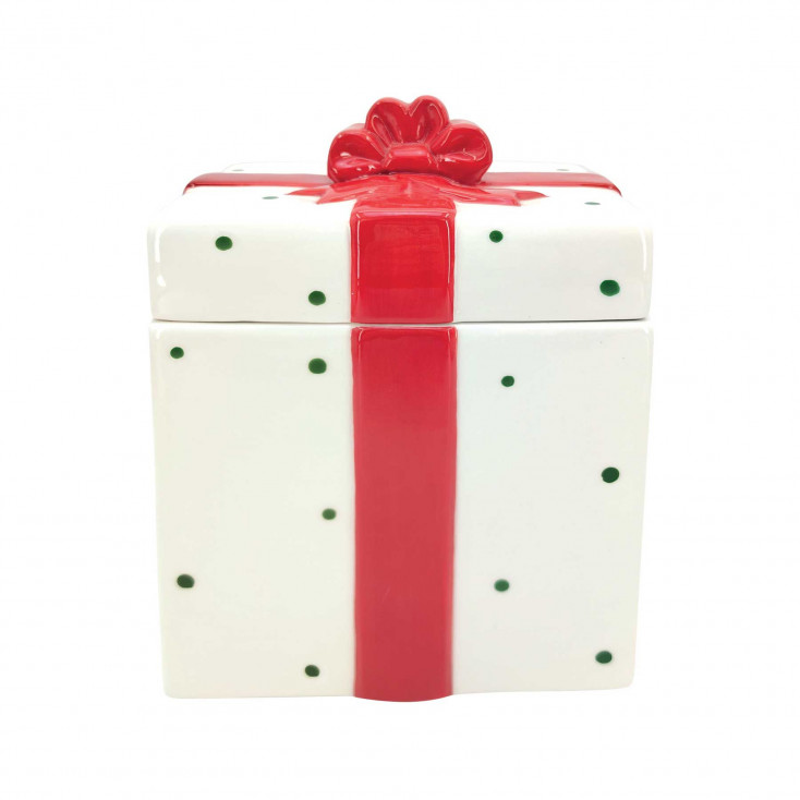 Barattolo a forma di regalo natalizio con fiocco