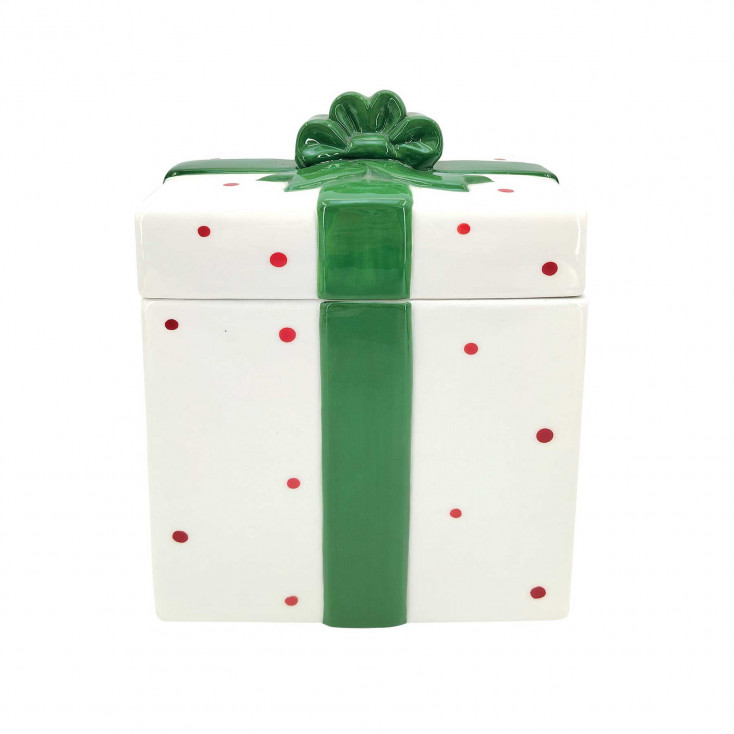 Barattolo a forma di regalo natalizio con fiocco