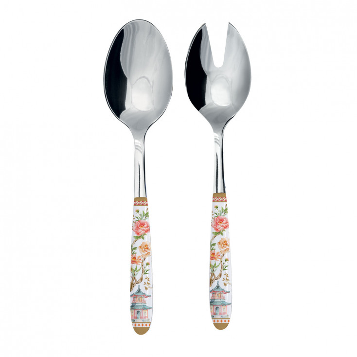Set 2 posate insalata in acciaio con manico decorato