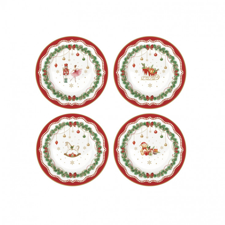 Set 4 piatti da dessert in porcellana con decori natalizi