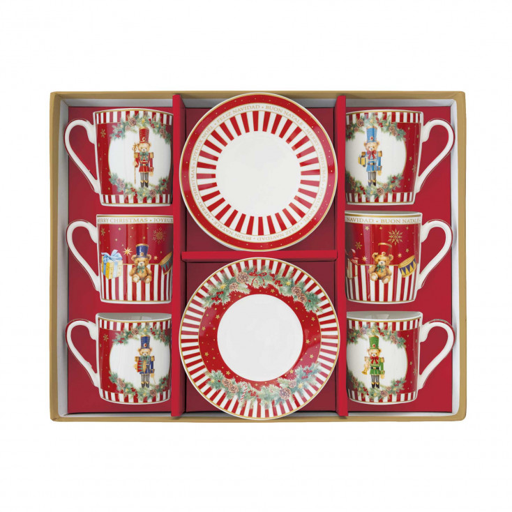 Set 6 tazzine da caffè con piattino con decori natalizi