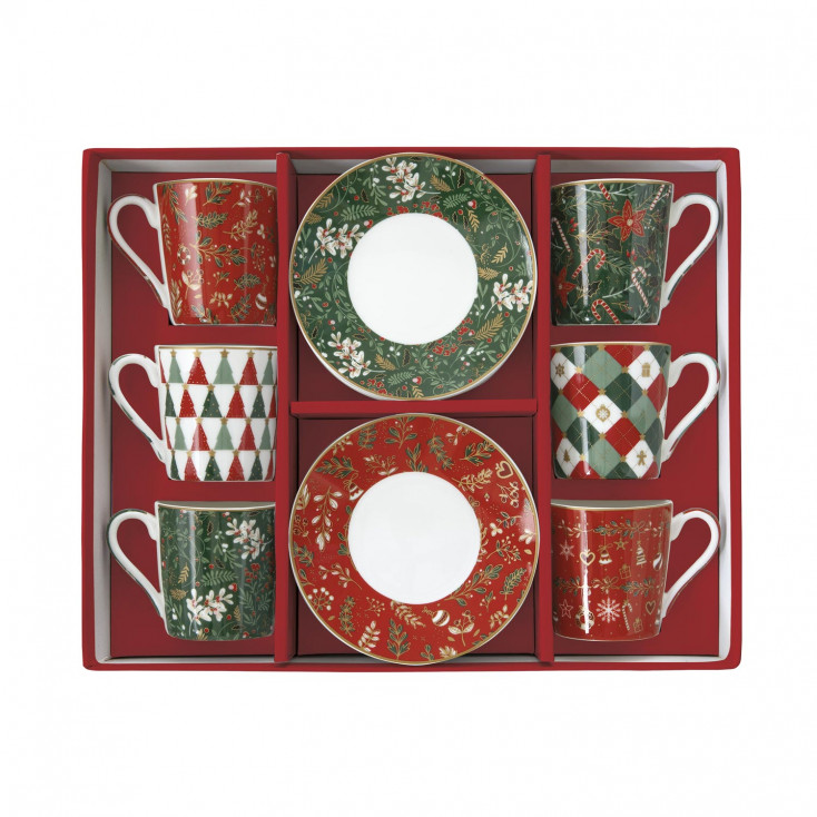 Set 6 tazzine da caffe con piattino in porcellana