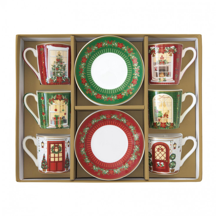 Set 6 tazzine da caffe con piattino in porcellana