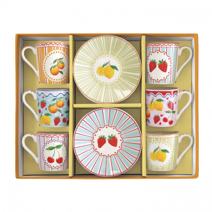 Set 6 tazzine da caffe con piattino in porcellana
