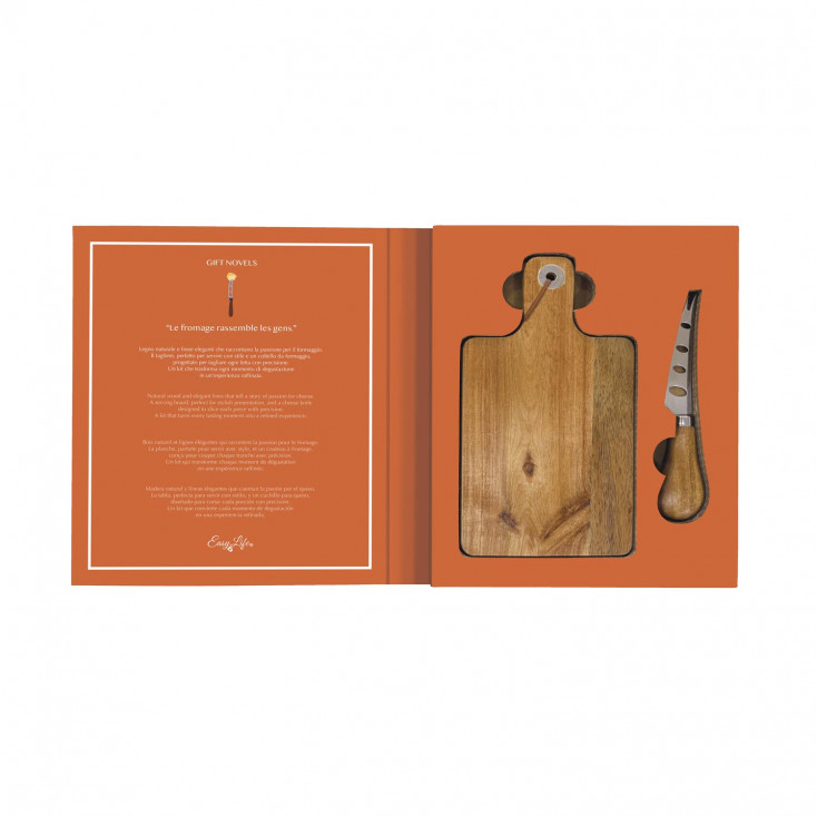 Set con tagliere in legno di acacia con coltello da formaggi