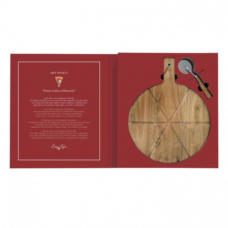 Tagliere pizza in legno con tagliapizza
