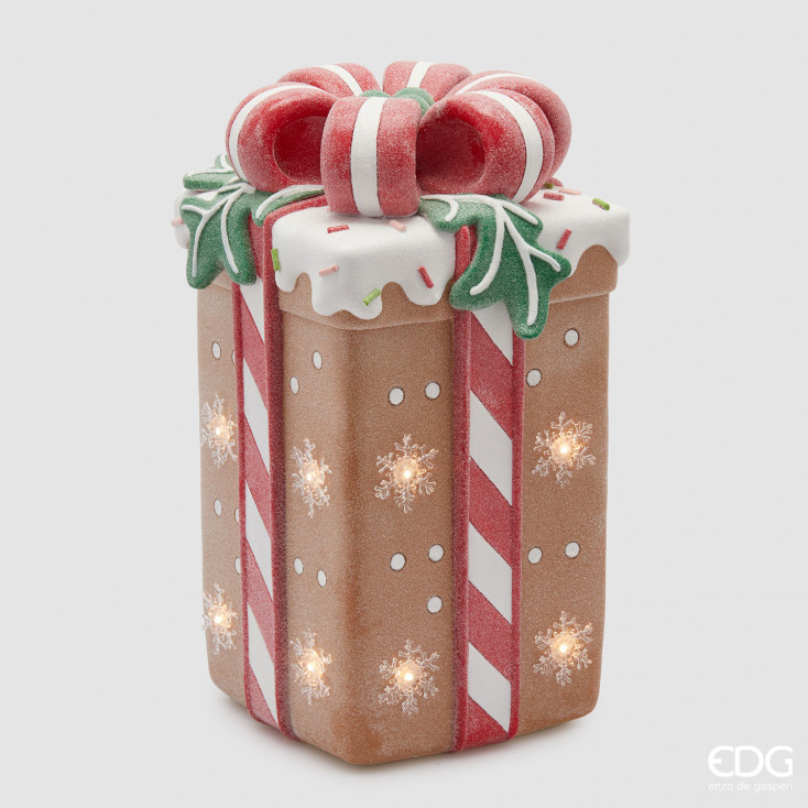 Decorazione natalizia con pacco regalo grande in marzapane con led