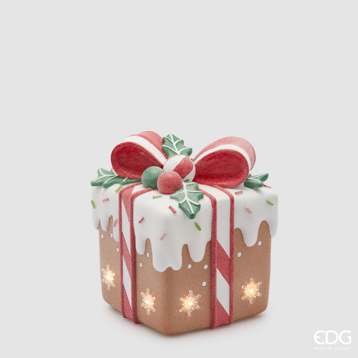 Decorazione natalizia con pacco regalo in marzapane con led