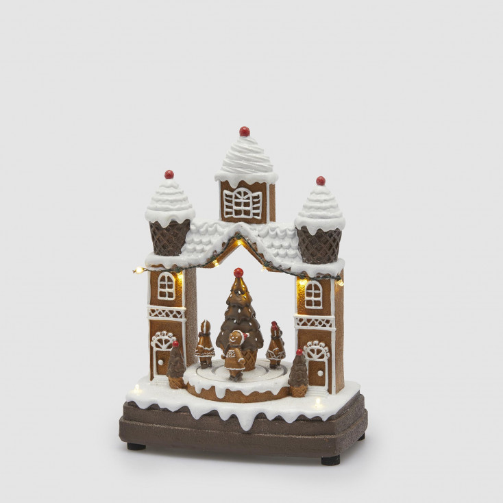 Decoro natalizio diorama casetta marzapane con pino