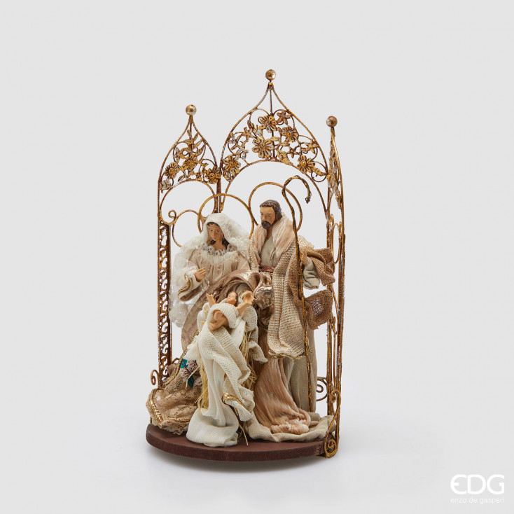Presepe con natività con nicchia e campana in vetro