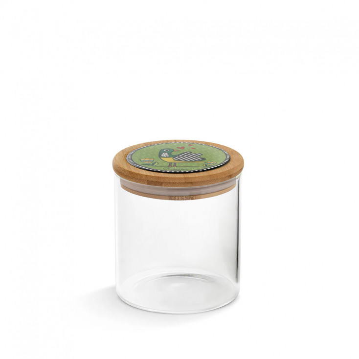 Barattolo ermetico in vetro con coperchio in legno e ceramica