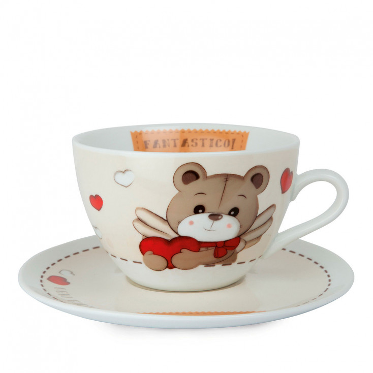 Bomboniera Battesimo - Tazza colazione e piattino con orsacchiotto