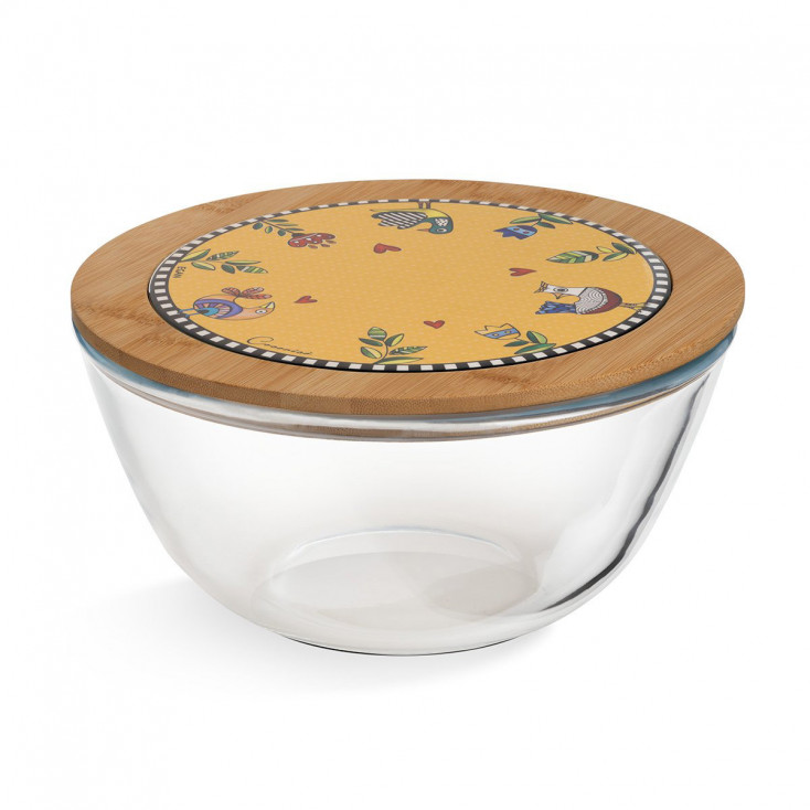 Insalatiera in ceramica con coperchio in legno
