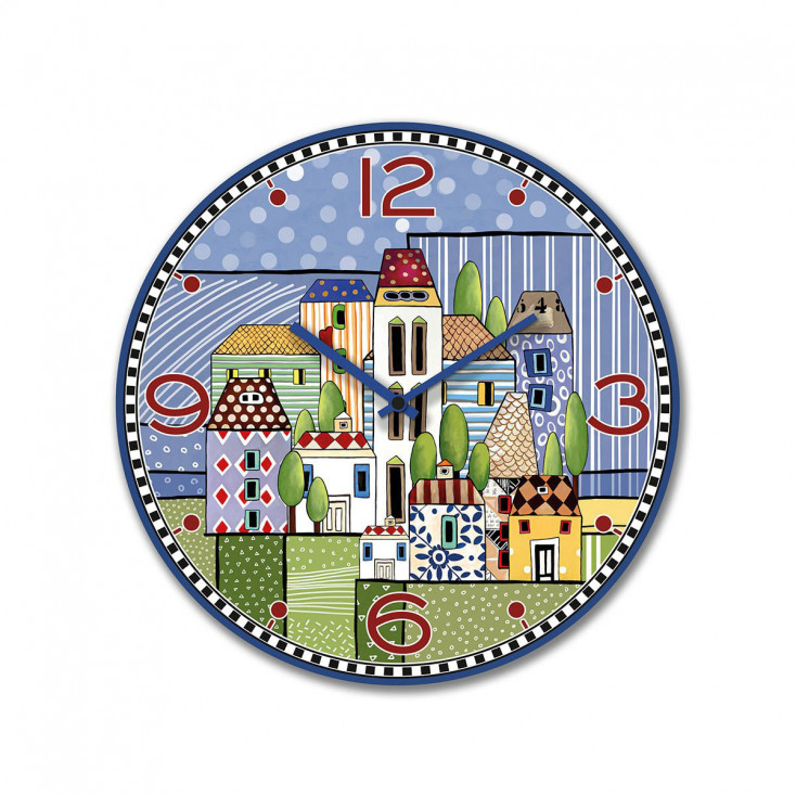 Orologio da parete rotondo in legno MDF con paesaggio