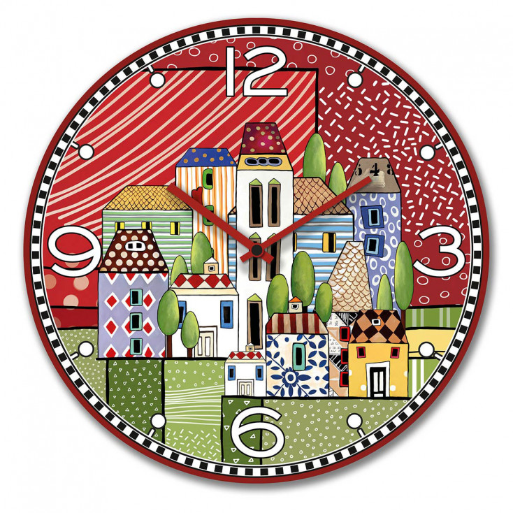Orologio da parete rotondo in legno MDF con paesaggio