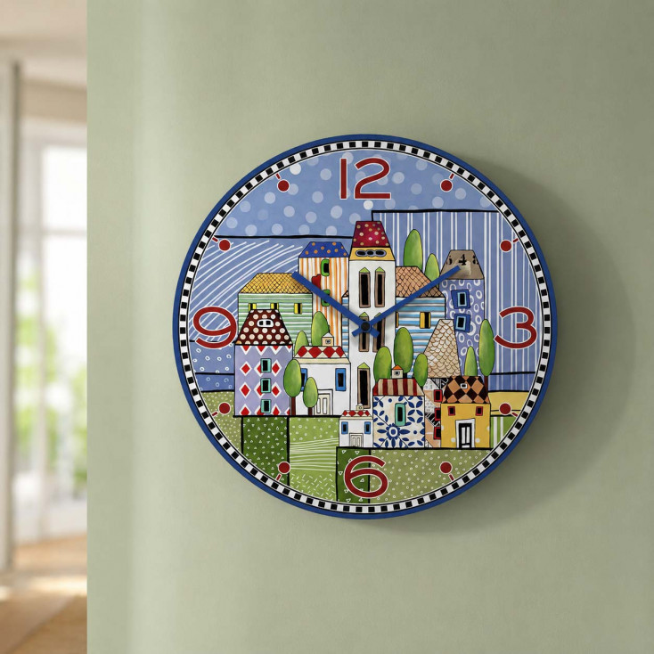 Orologio da parete rotondo in legno MDF con paesaggio