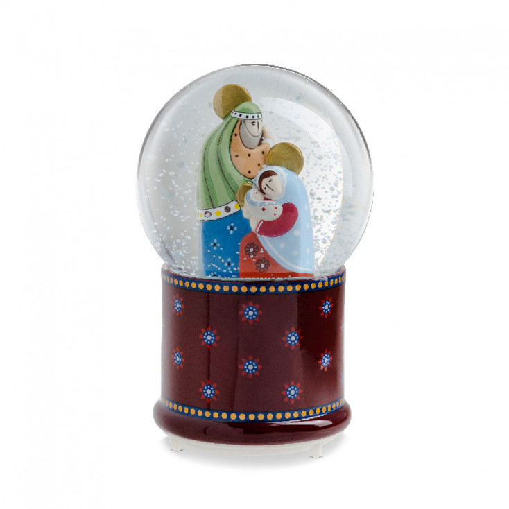 Palla di neve a luci led e carillon con Presepe