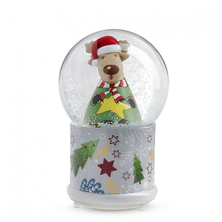 Palla di neve a luci led e carillon con Renna