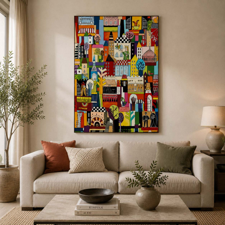 Quadro moderno dipinto a mano "Nella Mia Città"