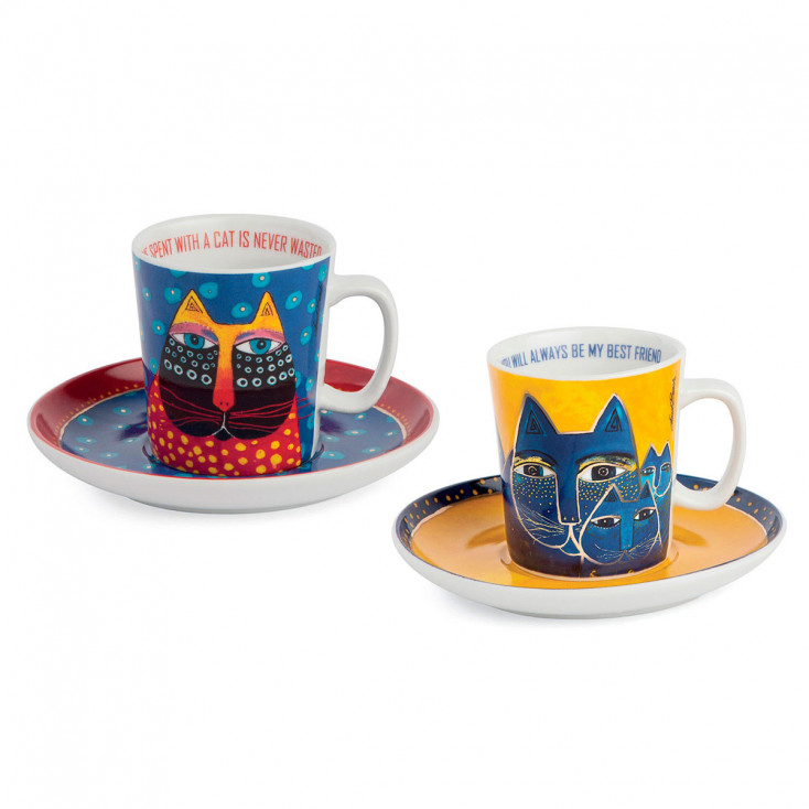 Set 2 tazzine da caffè in ceramica decorata a mano