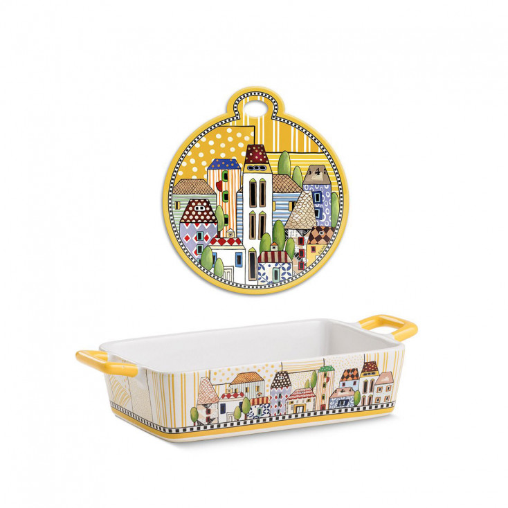 Set Sottopentola in ceramica smaltata con pirofila "Paese Mio"