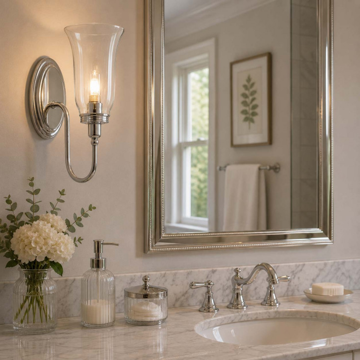 Applique a parete classica con struttura in alluminio diffusore in vetro a LED
