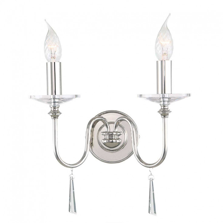 Applique da parete in acciaio con dettagli in vetro con 2 lampadine