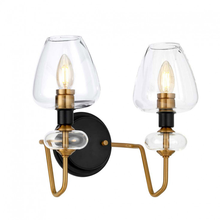 Applique da parete in acciaio con doppio diffusore in vetro dal design moderno