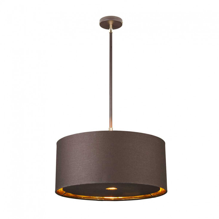 Lampada a sospensione con struttura in acciaio e diffusore in tessuto